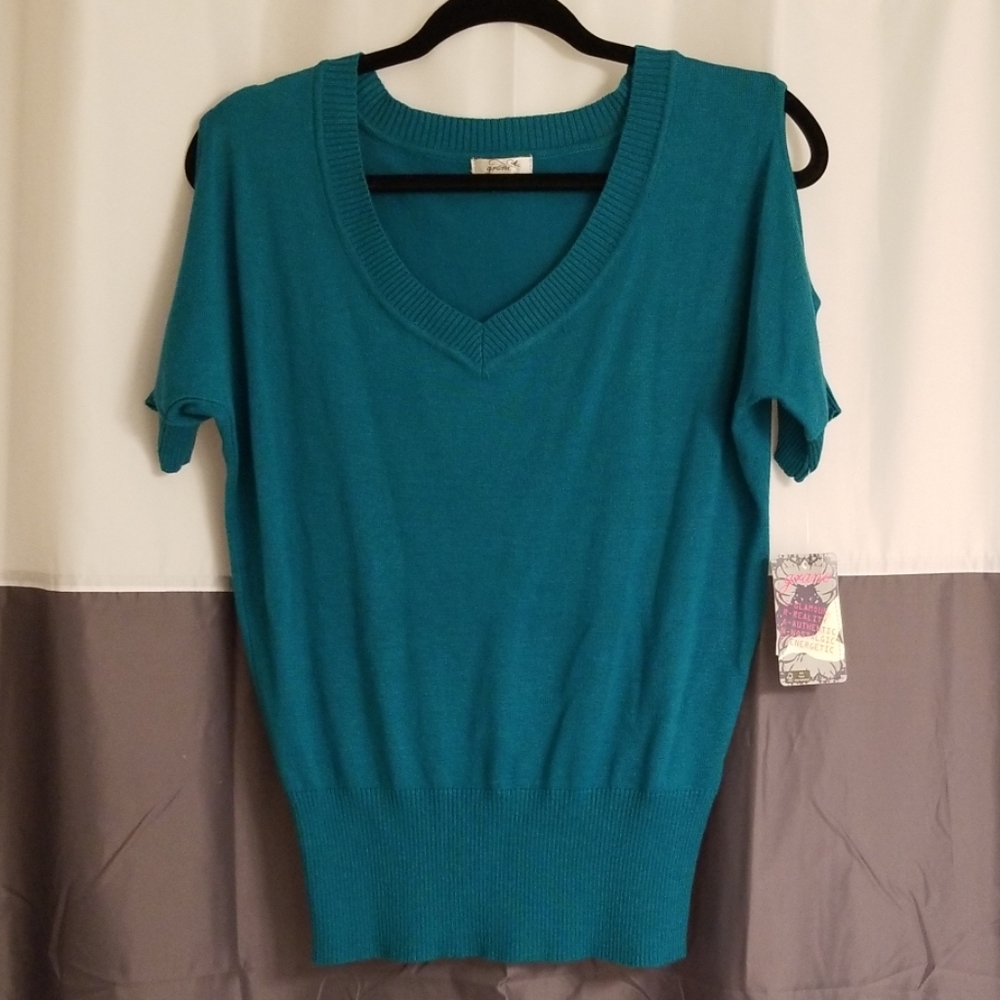 Grane Short Sleeve Teal Sweater New w/Tags